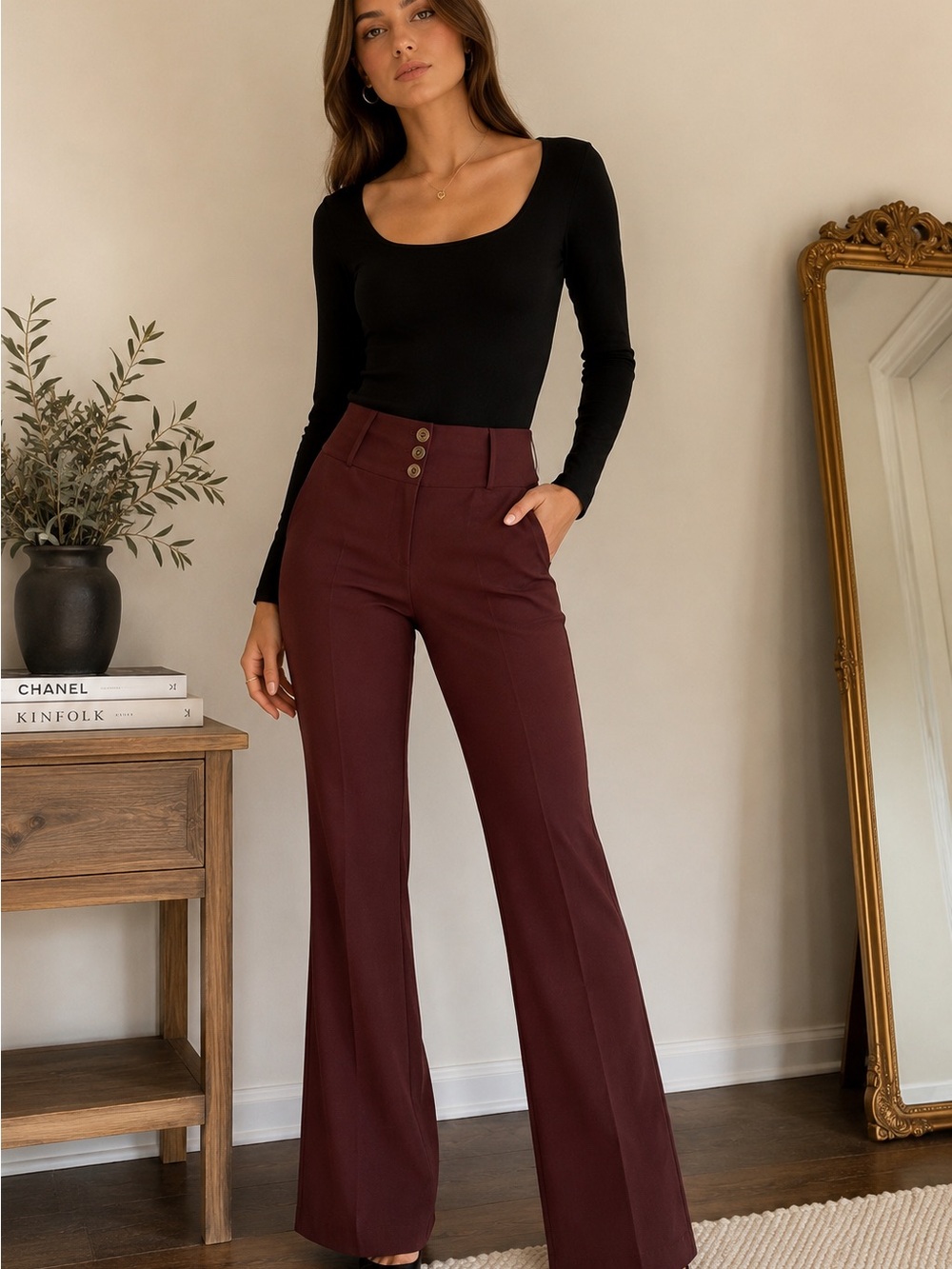 The Limited Lexie Fit Boot-Cut Pants in Deep Wine